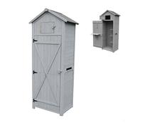 Relaxdays Armoire de Jardin, Bois, Toit étanche, 3 étagères, Table Pliante, H x L x P 180,5×75×50 cm, Gris