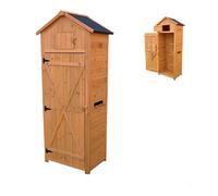 Relaxdays Armoire de Jardin en Bois, Toit bitumé, 3 étagères, Table Rabattable, 180,5×75×50 cm, Orange