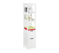 Relaxdays Armoire de salle bain, style campagnard, HlP: 144 x 30 x 30 cm, 2 tiroirs, 3 supports, debout, étagère , blanc