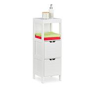 Relaxdays Armoire de Salle Bain, Style campagnard, HlP: 90 x 30 x 30 cm, 2 tiroirs, 1 Support, Debout, étagère, Blanc