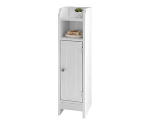 Relaxdays Armoire de Salle de Bain 5 Compartiments 80×18×20 cm, Fermeture magnétique, Style Rustique, étroite, Blanche