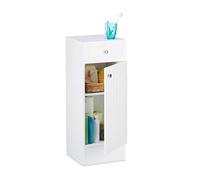 Relaxdays Armoire de salle de bain en bois blanc à poser meuble de rangement lamelles avec tiroir design HxlxP: 80 x 30,5 x 30,5 cm, blanc
