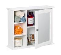 Relaxdays Armoire de Salle de Bain, Miroir, 3 étagères Ouvertes, 2 Compartiments, HxLxP : 48 x 60 x 18 cm, Blanche