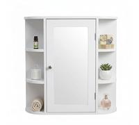Relaxdays Armoire de Toilette, 6 étagères, 4 Compartiments, H x L x P : 58 x 61 x 18 cm, à Fixer au Mur, Blanc