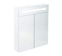 Relaxdays Armoire de toilette à LED, Meuble salle de bains, 2 portes, Placard mural miroir, HLP 67 x 60 x 12 cm, blanc