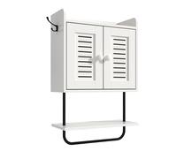 Relaxdays Armoire Murale, Porte-Serviettes, 2 Crochets Doubles, Blanc | 2 étagères, H x L x P : 61 x 40 x 17,5 cm
