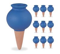 Relaxdays Arrosage en Terre Cuite, Lot de 10, céramique, pour intérieur (Chambre) et extérieur (Balcon) Bleu et Marron