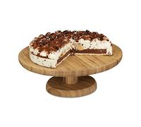 Relaxdays Assiette à gâteau sur pied, lot de 2, 33 cm, bambou, assiette à tarte, plat de service rond, HxD: 11,5 x 33 cm, nature