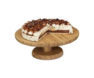 Relaxdays Assiette à gâteau sur pied, lot de 2, 33 cm, bambou, assiette à tarte, plat de service rond, HxD: 11,5 x 33 cm, nature