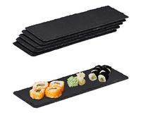 Relaxdays Assiette en ardoise, lot de 48, planches longues en ardoise, pour servir et écrire, 30x10 cm, anthracite