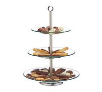 Relaxdays Assiettes sur pied, étagère ronde en verre service de gâteaux, fruits, muffins, inoxydable, argenté,