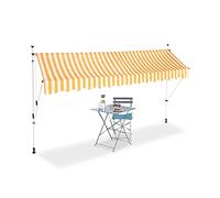 Relaxdays Auvent rétractable 350 cm Store balcon marquise soleil terrasse hauteur réglable sans perçage, jaune-blanc