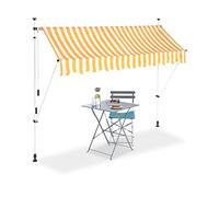 Relaxdays Auvent rétractable Store 250 cm Balcon Marquise Soleil terrasse Hauteur réglable sans perçage, Jaune-Blanc, 250 x 120 cm