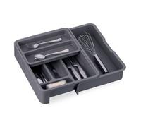 Relaxdays Bac à couverts extensible, H x L x P : 6,5 x 23,5-40 x 31,5 cm, 7 compartiments, en plastique, gris foncé