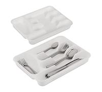 Relaxdays Bac à Couverts pour tiroirs, Lot de 2, HxLxP: 4 x 24,5 x 32,5 cm, 5 Compartiments, Plastique, Blanc
