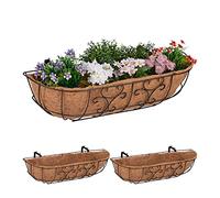 Relaxdays Bac à Fleurs pour Balcon, Lot de 3, à Suspendre, Fer et Fibres Noix de Coco, HLP 21x76x22 cm, Marron/Nature