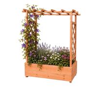 Relaxdays, jardinière avec treillis et toit, dimensions : 114 x 100 x 44 cm, bac à fleurs avec support grimpant, pour balcon et jardin, en bois, couleur orange