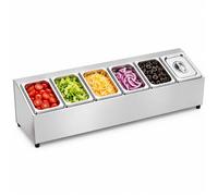 Relaxdays Bac à ingrédients station gastro pizza 6 compartiments 21 5 x 102 5 x 22 5 cm GN 1/6 inox argenté