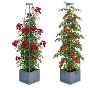 Relaxdays Bac à Plantes avec Treillis, Lot de 2, tomates, Roses, Auto-arrosage, HxLxP 145x25x25 cm, Tour, Gris