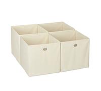 Relaxdays Bac de rangement lot 4 corbeille pliable trou pratique H x L x P : 30 x 30 x 30 cm pour étagère beige