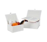 Relaxdays Bac de rangement lot de 2 bambou et polyester couvercle pratique pour salle de bain et chambre blanc