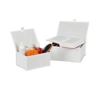 Relaxdays Bac de Rangement, Lot de 2, Bambou et Polyester, Couvercle Pratique, pour Salle de Bain et Chambre, Blanc