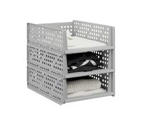 Relaxdays Bac de Rangement, Lot de 3, bacs empilables Les UNS sur Les Autres, 13 x 33,5 x 43,5 cm, Gris