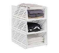 Relaxdays Bac de Rangement, Lot de 3, bacs empilables Les UNS sur Les Autres, 18 x 33,5 x 43,5 cm, Blanc
