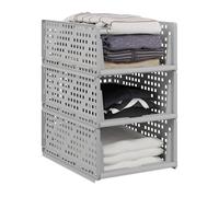Relaxdays Bac de Rangement, Lot de 3, bacs empilables Les UNS sur Les Autres, 18 x 33,5 x 43,5 cm, Gris