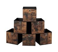 Relaxdays Bac de rangement, lot de 6, pliable, optique bois, H x L x P : 26 x 26 x 26 cm, noir et marron