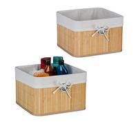 Relaxdays Bac de rangement, lot pratique de 2, doublure, poignée, H x L x P : 20 x 31 x 31 cm, nature et blanc