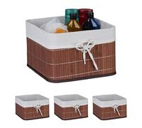 Relaxdays Bac de Rangement, lot Pratique de 4, Doublure, poignée, H x L x P : 20 x 31 x 31 cm, Marron et Blanc