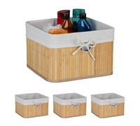 Relaxdays Bac de Rangement, lot Pratique de 4, Doublure, poignée, H x L x P : 20 x 31 x 31 cm, Nature et Blanc