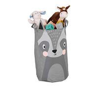Relaxdays Bac de rangement, pour enfants, HxD : 55x33 cm, panier à jeux motif raton-laveur, chambre, poignées, gris