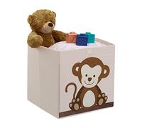 Relaxdays Bac de rangement pour enfants, motif singe, HxLxP : 33x33x33 cm, boîte tissu, panier à jouets, beige/orange