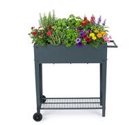 Relaxdays Bac surélevé avec Plateau et roulettes, Anthracite | jardin/balcon/terrasse, HxLxP 80x85x50 cm, mobile