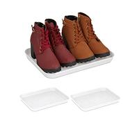 Relaxdays Bacs à Chaussures, lot 3, Supports pour Souliers mouillés, HxLxP: 3 x 35 x 27 cm, Plateaux Plastique, Blanc