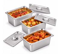 Relaxdays Bacs gastro, argentés | lot de 3, inox, GN 1/4, avec couvercle, H x L x P : 15 x 26,5 x 16,2 cm, cuisine