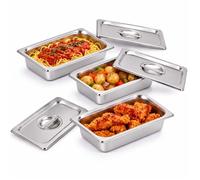Relaxdays Bacs gastro lot de 3 inox GN 1/4 avec couvercle H x L x P : 6 5 x 26 5 x 16 2 cm cuisine argentés