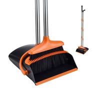 Relaxdays balai et pelle set de nettoyage sols durs longueur max 124 cm inox plastique noir/orange