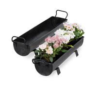 Relaxdays Balconnière gouttière pot de fleurs métal jardinière zinc jardin bac à fleurs déco set de 2, anthracite