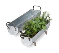 Relaxdays Balconnière gouttière Pot métal jardinière Zinc Jardin bac à Fleurs déco Set de 2, argenté