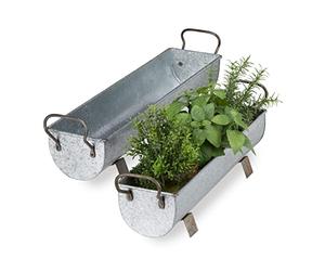 Relaxdays Balconnière gouttière Pot métal jardinière Zinc Jardin bac à Fleurs déco Set de 2, argenté