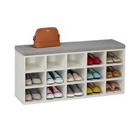 Relaxdays Banc à Chaussures, 15 Compartiments, H x L x P : 48 x 105 x 30 cm, pour l'entrée ou la Chambre, Blanc et Gris