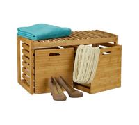 Relaxdays Banc à chaussures, 2 boîtes de rangement, Banquette, Meuble entrée, couloir, bambou, HLP 44,5x80x40 cm, nature