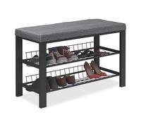 Relaxdays Banc à Chaussures, 2 Niveaux de Rangement, HLP : 50,5 x 82 x 33 cm, Tissu et métal, Anthracite/Noir