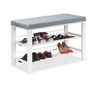 Relaxdays Banc à Chaussures, 2 Niveaux de Rangement, HLP : 50,5 x 82 x 33 cm, Tissu et métal, Gris/Blanc