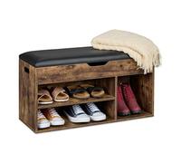 Relaxdays Banc à Chaussures, 3 Compartiments Ouverts pour Les Souliers, Design Industriel, 46x80x30 cm, Marron et Noir