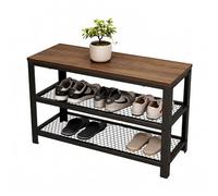 Relaxdays Banc à Chaussures, 6 Paires, 45×73×30 cm, 2 Niveaux grillagés, Assise Effet Bois, Brun/Noir