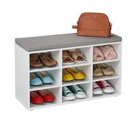 Relaxdays Banc à Chaussures, 9 Compartiments, H x L x P : 48 x 78,5 x 30 cm, pour l'entrée ou la Chambre, Blanc et Gris